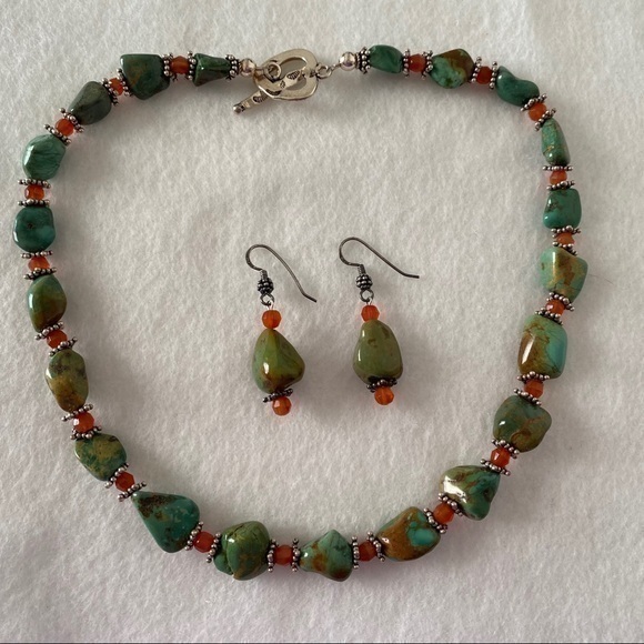 Sundance 925 Silver Turquoise Carnelian Southwest Beaded Choker Necklace Set New 150$